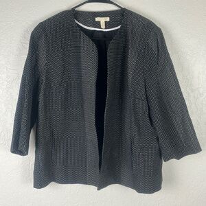 Eileen Fisher Dot Knit Open Front Jacket Size Petite Large 3/4 Sleeve Black